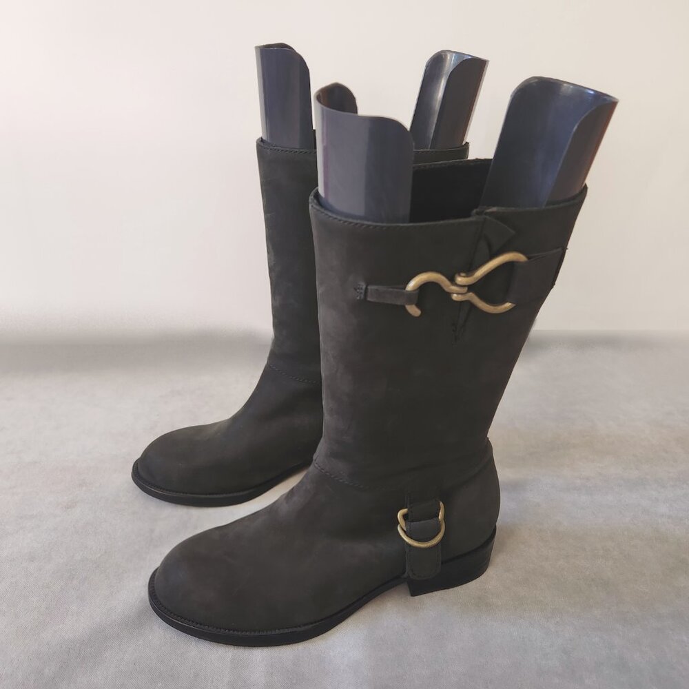NEW COLE HAAN Air Tantivity Dark Gray Nubuck Moto Boots SZ 6.5 B RETAIL $350!